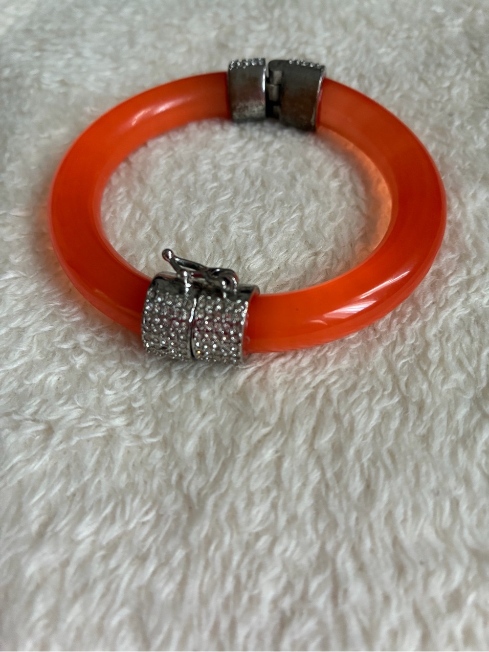Pink Orange Crystal Accent Bangle Bracelet - Women Jewelry Art Deco Style